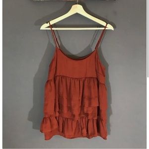 Large Who What Wear Pumpkin Orange Sleeveless Ruffle Top w/ Adjustable Straps